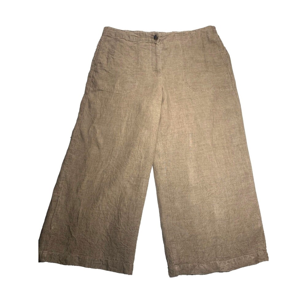J. Jill Love Linen Wide Leg Cropped Pants Size Large Petite LP Brown